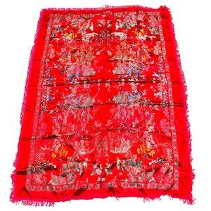 Vintage Brocaded Flowers Chinese Tapestry Table Cloth 64x49